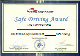 Safe Driving Award Cerificate