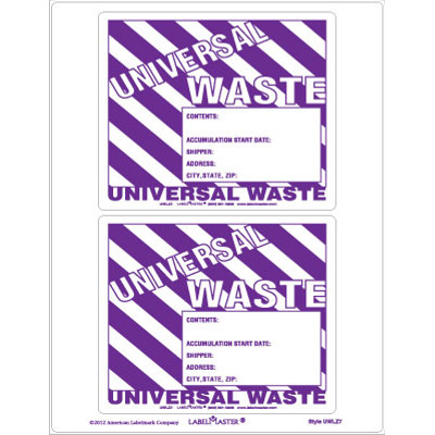 Universal Waste Label - Unruled Laser Paper, 2 Labels per Sheet