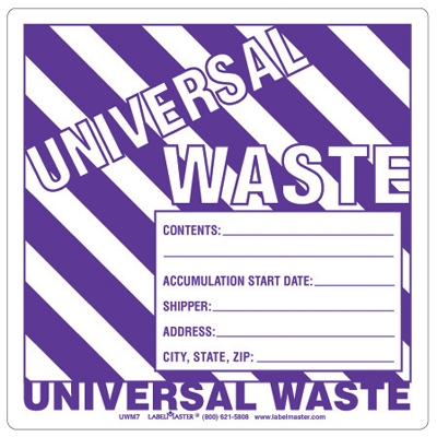 Universal Waste Label with Generator Info Ruled Lines Stock Vinyl