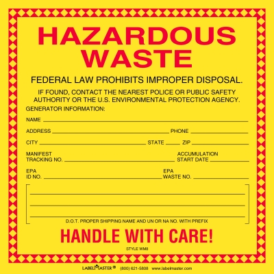 Standard Waste Label Stock Vinyl 6" x 6"