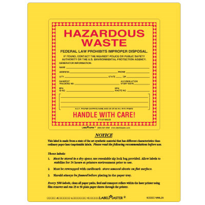 Standard Waste Label Laser Vinyl 6" x 6" 100 Sheets