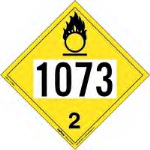 UN 1073 Oxygen Placard, Permanent Vinyl