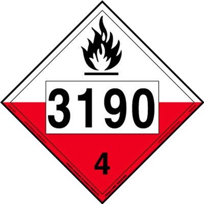 Spontaneously Combustible Placard UN 3190, Removable Vinyl