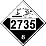 Corrosive Placard UN 2735, Removable Vinyl