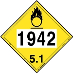 Oxidizer Placard UN 1942, Removable Vinyl