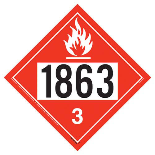 UN 1863 Flammable Liquid Placard, Permanent Vinyl