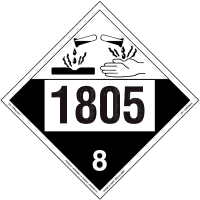 Corrosive Placard UN 1805, Removable Vinyl