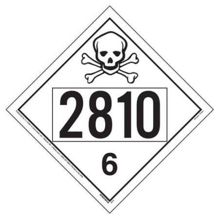 Toxic Poison Placard UN 2810, Removable Vinyl