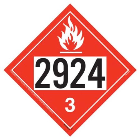 UN 2924 Flammable Liquid Placard, Removable Vinyl