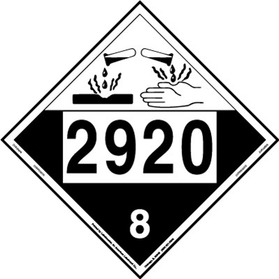 UN 2920 Corrosive Placard, Vinyl