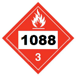 UN 1088 Hazmat Placard, Class 3, Tagboard