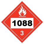 UN 1088 Hazmat Placard, Class 3, Vinyl