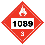 UN 1089 Hazmat Placard, Class 3, Tagboard