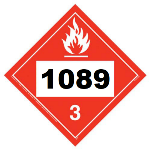 UN 1089 Hazmat Placard, Class 3, Vinyl