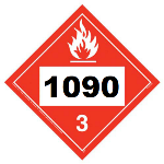 UN 1090 Hazmat Placard, Class 3, Vinyl