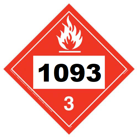 UN 1093 Hazmat Placard, Class 3, Vinyl