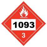 UN 1093 Hazmat Placard, Class 3, Vinyl