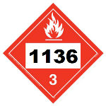 UN 1136 Hazmat Placard, Class 3, Vinyl