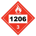 UN 1206 Hazmat Placard, Class 3, Vinyl