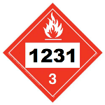 UN 1231 Hazmat Placard, Class 3, Vinyl