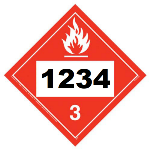 UN 1234 Hazmat Placard, Class 3, Tagboard