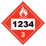 UN 1234 Hazmat Placard, Class 3, Vinyl