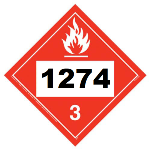 UN 1274 Hazmat Placard, Class 3, Vinyl