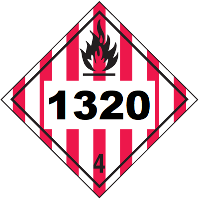 UN 1320 Hazmat Placard, Class 4, Tagboard