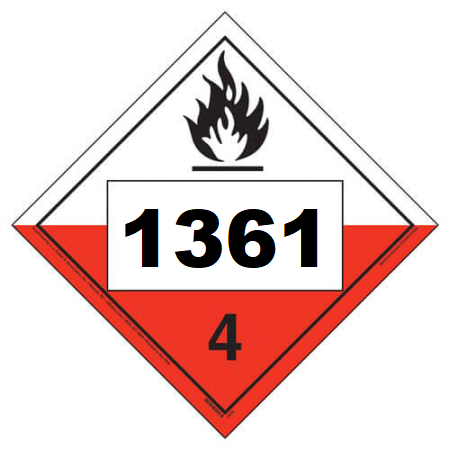UN 1361 Hazmat Placard, Class 4.2, Tagboard