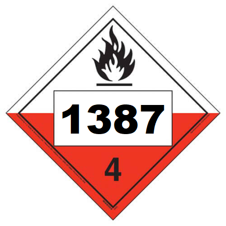 UN 1387 Hazmat Placard, Class 4.2, Tagboard