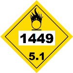 UN 1449 Hazmat Placard, Class 5.1, Tagboard