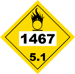 UN 1467 Hazmat Placard, Class 5.1, Tagboard