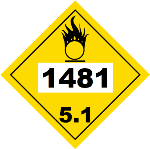 UN 1481 Hazmat Placard, Class 5.1, Tagboard