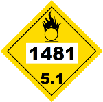 UN 1481 Hazmat Placard, Class 5.1, Vinyl