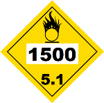 UN 1500 Hazmat Placard, Class 5.1, Tagboard