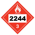 UN 2244 Hazmat Placard, Class 3, Vinyl