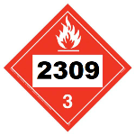 UN 2309 Hazmat Placard, Class 3, Vinyl