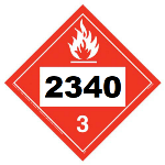 UN 2340 hazmat Placard, Class 3, Tagboard