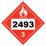 UN 2493 Hazmat Placard, Class 3, Tagboard