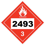 UN 2493 Hazmat Placard, Class 3, Vinyl