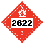 UN 2622 Hazmat Placard, Class 3, Tagboard