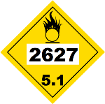 UN 2627 Hazmat Placard, Class 5.1, Vinyl