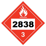 UN 2838 Hazmat Placard, Class 3, Tagboard