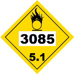 UN 3085 Hazmat Placard, Class 5.1, Tagboard