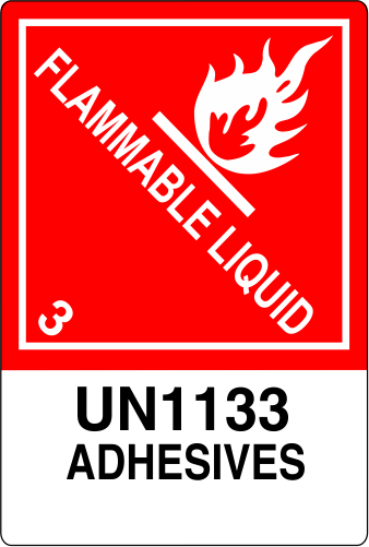 Flammable Liquid Label, UN 1133 Adhesives, Paper with Extended Tab