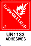 Flammable Liquid Label, UN 1133 Adhesives, Paper with Extended Tab