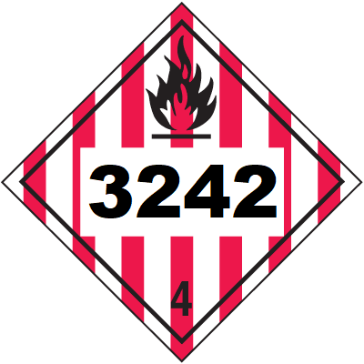 UN 3242 Hazmat Placard, Clas 4, Vinyl