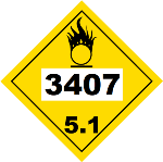 UN 3407 Hazmat Placard, Class 5.1, Tagboard