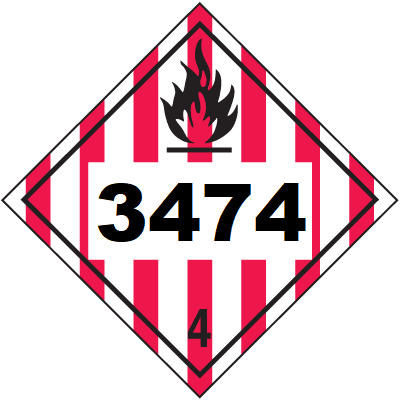 UN 3474 Hazmat Placard, Class 4, Tagboard