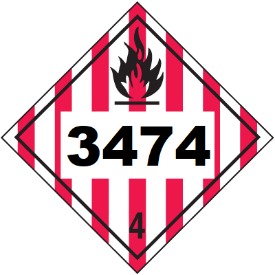 UN 3474 Hazmat Placard, Class 4, Vinyl